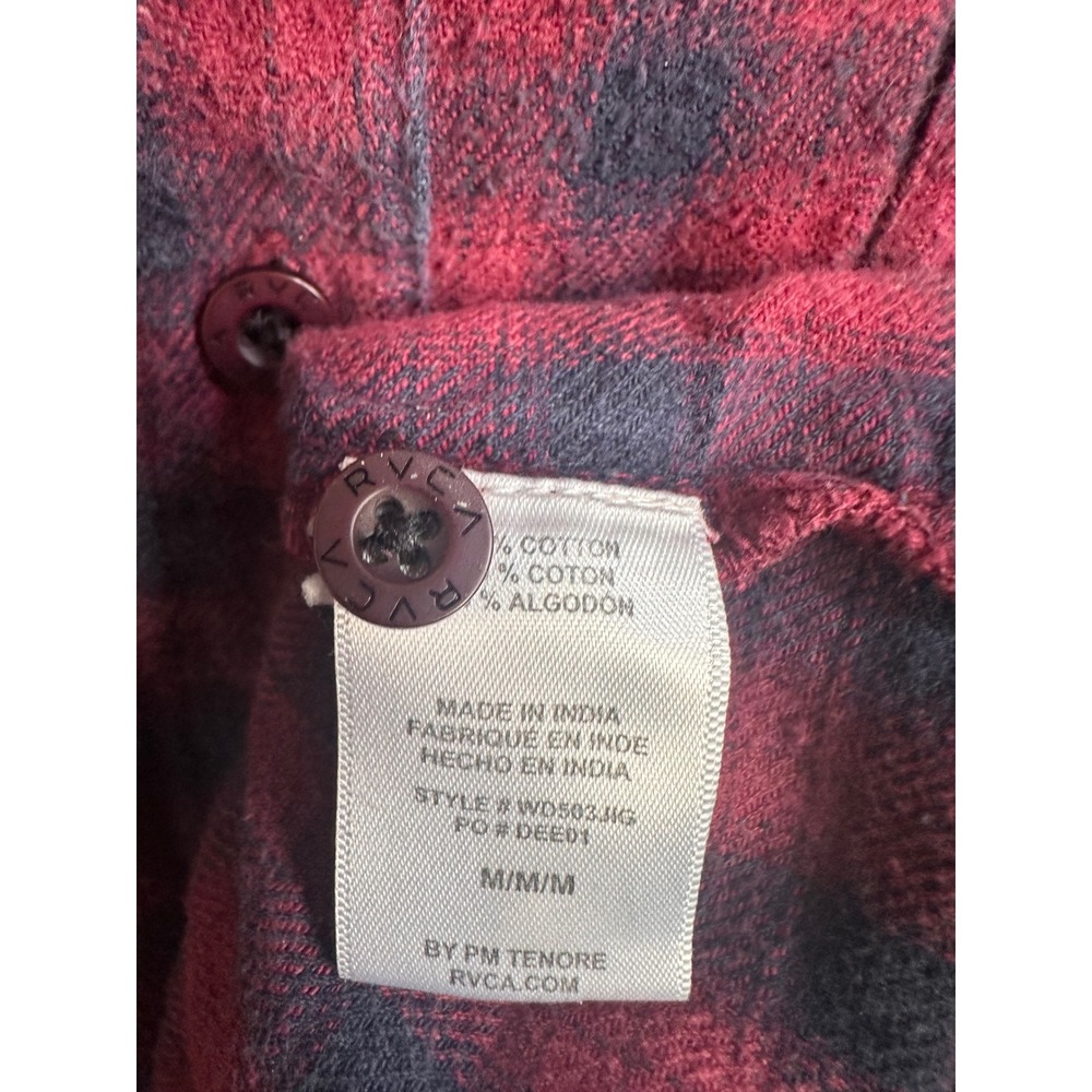 RVCA Men's Flannel Shirt Red Navy Plaid Long Sleeve Button Up Size M - Picture 2 of 3